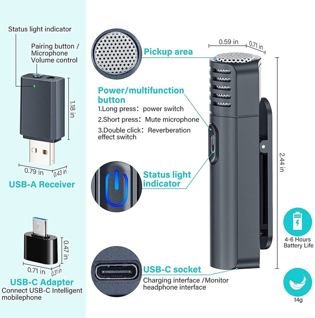 UooEA Wireless Lavalier Microphone 65% הנחה